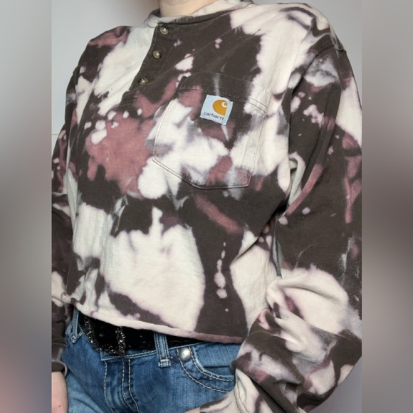 Carhartt Cropped Tie Dye Henley Long Sleeve Workwear Top - Picture 2 of 8